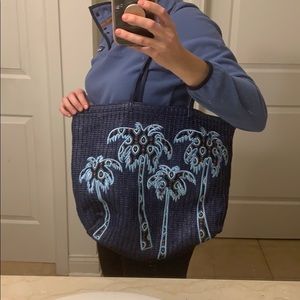 Vera Bradley navy straw beach bag